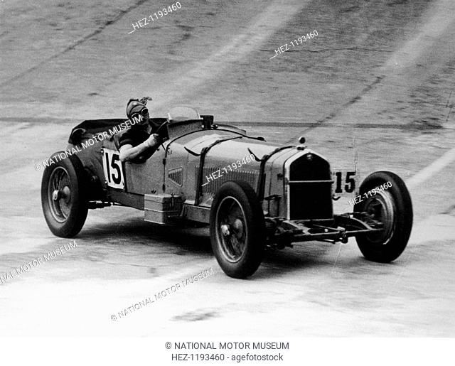 Henry Birkin in an Alfa Romeo at Brooklands, Surrey, 1930s. He was one of the group of drivers known as the Bentley Boys who drove for Bentley Motors