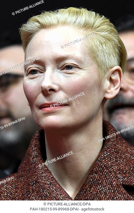 Actress Tilda Swinton smiles during the press conference of the film 'Isle of Dogs' during the Berlinale International Film Festival in Berlin, Germany