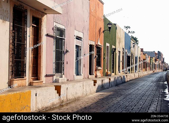 Narrow street in Campeche, Yucatan peninsula, Mexico