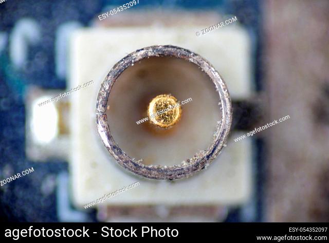 macro photo of point micro contacts for transmitting high-frequency radio signal