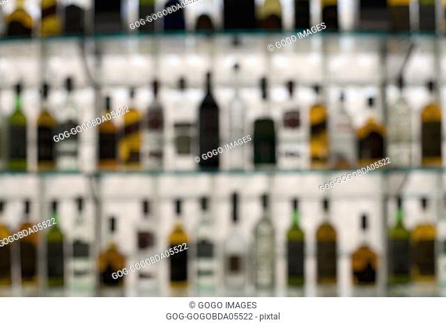 Defocused view of liquor bottles