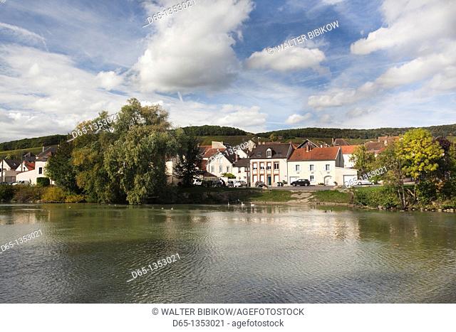 France, Marne, Champagne Region, Cumieres, town riverfront on Marne River
