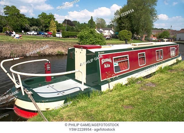 A narrowboat moored beside the Staffordshire and Worcestershire Canal in the Black Country, England