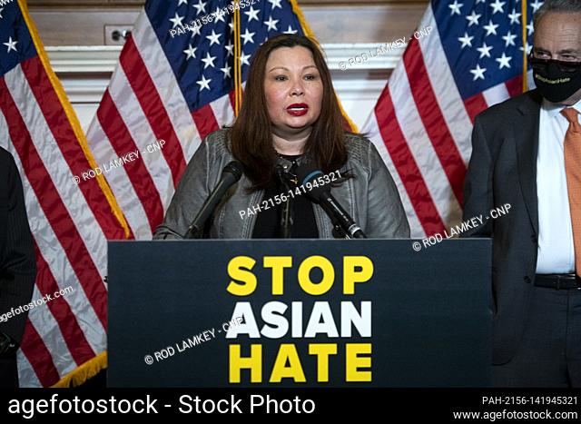United States Senator Tammy Duckworth (Democrat of Illinois) offers remarks during a press conference following Senate passage of the COVID-19 Hate Crimes Act...