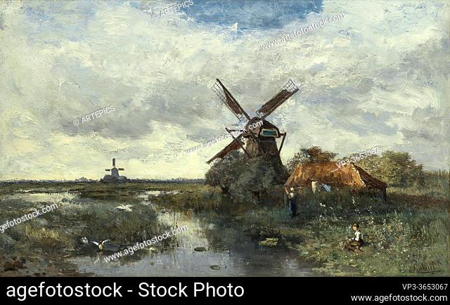 Gabriel Paul Joseph Constantin - Landschap Met Molens - Dutch School - 19th Century