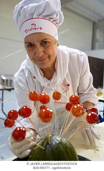Cherry tomatoes, preparing canapes, Divinus Catering, San Sebastian, Donostia, Gipuzkoa, Basque Country