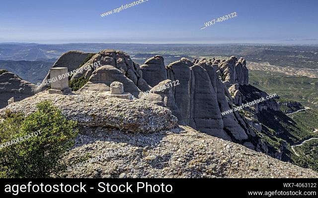 Views from the summit of Sant Jeroni in the Montserrat mountain (Barcelona, Catalonia, Spain)