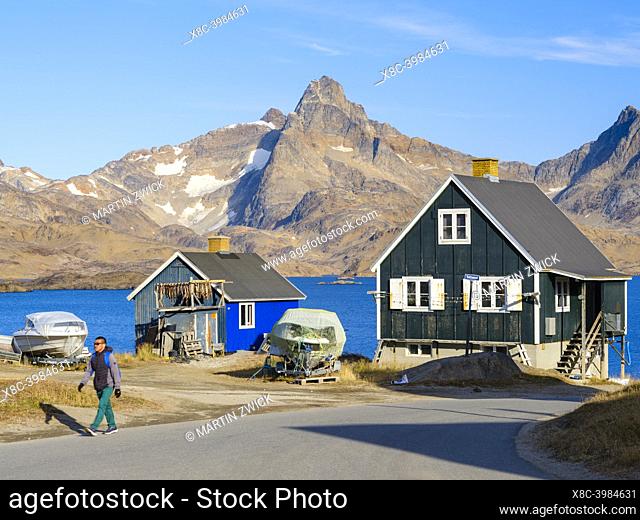Traditional greenlandic house. Town Tasiilaq (formerly called Ammassalik), the biggest town in East Greenland. America, Greenland, Tasiilaq, danish territory
