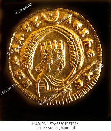 Gold coin of Ezana (c. 340 AD), Museum of Axum, Ethiopia