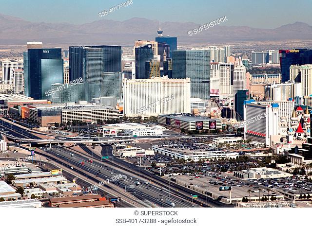 Aerial view of the Las Vegas skyline near the CityCenter complex, Clark County, Nevada, USA