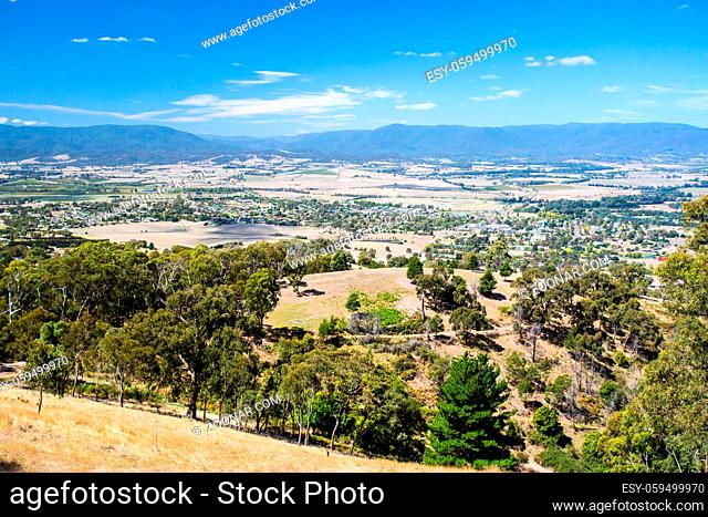 The view over Yarra Glen on a warm summer#39;s day in Victoria, Australia