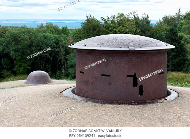Fort Douaumont near Verdun in France with machine gun turret used in First World War One. It was raised for firing and then lowered for protection