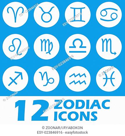 Blue zodiac icons set