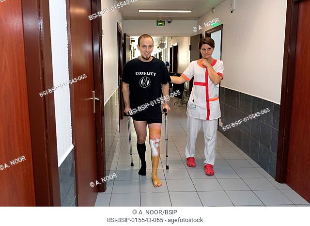 Reportage in the orthopedic surgery service in Saint George Clinic, Nice, France. Treating a torn cruciate ligament with ligament surgery using the Sambba...