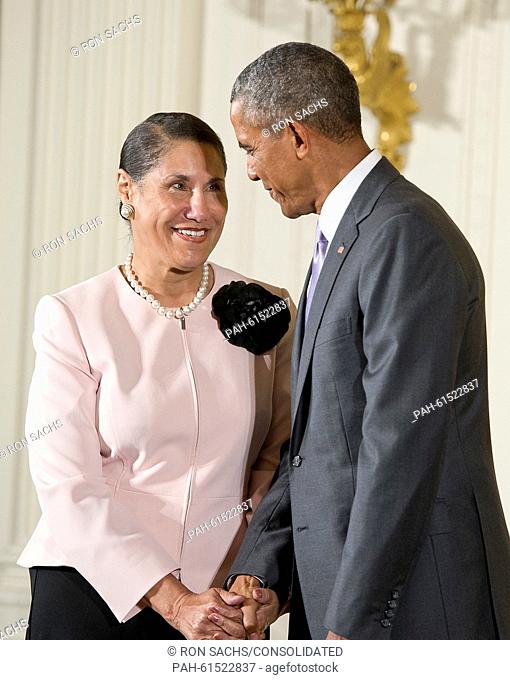 United States President Barack Obama presents the National Humanities Medal to Evelyn Brooks Higginbotham of Auburndale, Massachusetts, historian