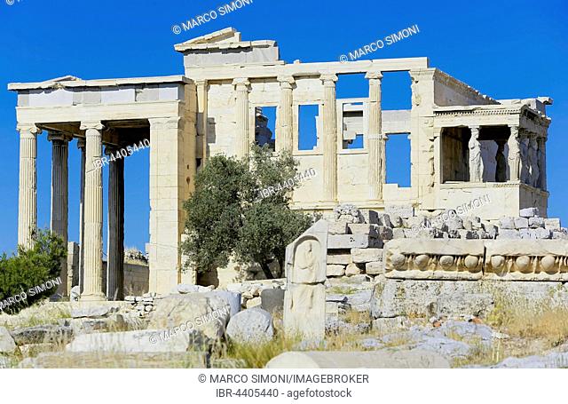 Porch of Caryatids, Erechtheion Temple, ionic temple of Athena, Acropolis, Athens, Greece