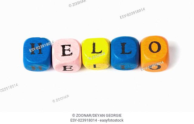 Word hello on multicolored wooden cubes