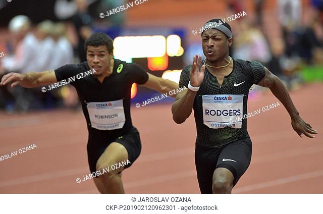 L-R Bryce Robinson (USA) and Mike Rodgers (USA) compete in the men's 60 m race within the Czech Indoor Gala, EAA indoor athletic meeting in Ostrava