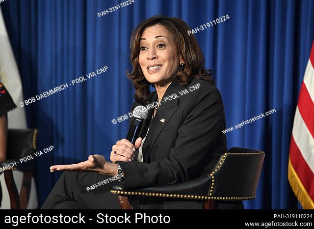 U.S. Vice President KAMALA HARRIS leads a roundtable conversation on reproductive rights with Mini Timmaraju of NARAL and Julieta Garibay of the Groundswell...