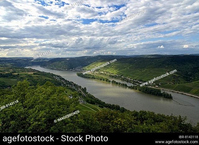 View of the Middle Rhine Valley from Siebenburgenblick near Niederheimbach, UNESCO World Heritage Upper Middle Rhine Valley, Rhineland-Palatinate, Germany
