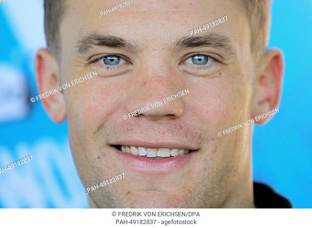 Goal keeper of the German national team Manuel Neuer is pictured during a charity campaign in the Hyatt Regency Hotel in Mainz, Germany, 06 June 2014