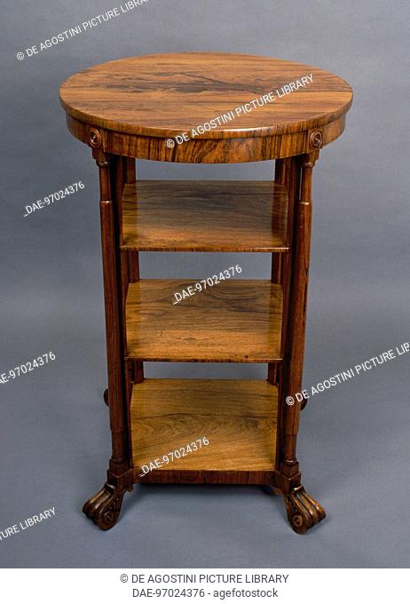 Small round Regency style blond rosewood bookcase, ca 1830. United Kingdom, 19th century