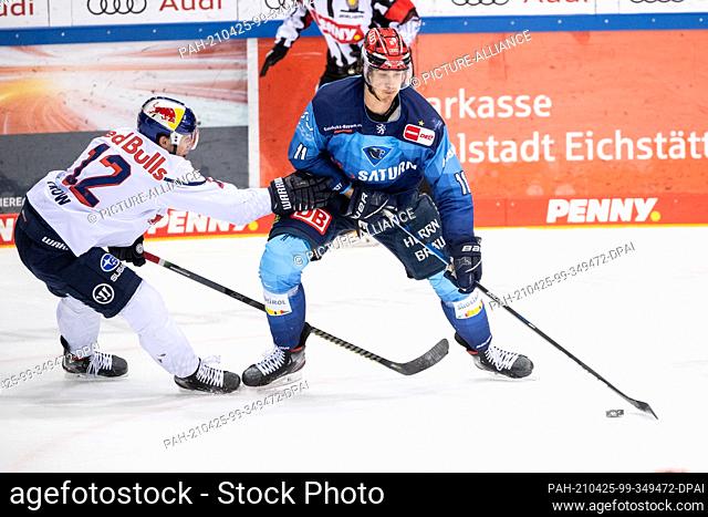 22 April 2021, Bavaria, Ingolstadt: Ice hockey: DEL, ERC Ingolstadt - EHC Red Bull München, Championship Round, Quarterfinals, Matchday 2