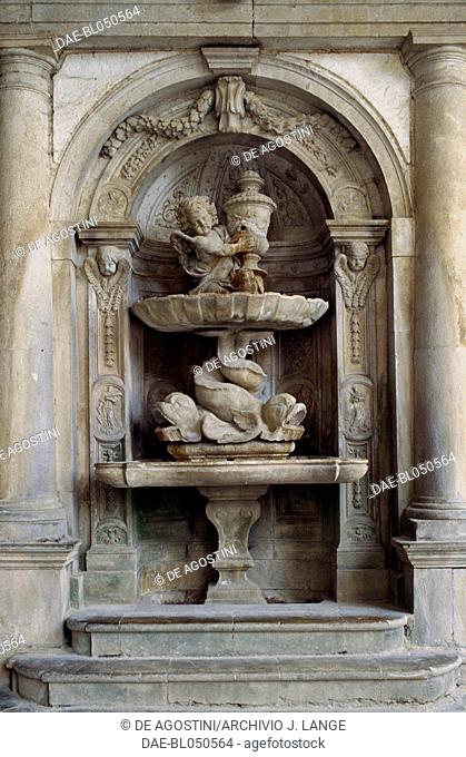 Baroque fountain, Padula charterhouse (Certosa di San Lorenzo) (UNESCO World Heritage List, 1998), Padula, Campania, Italy