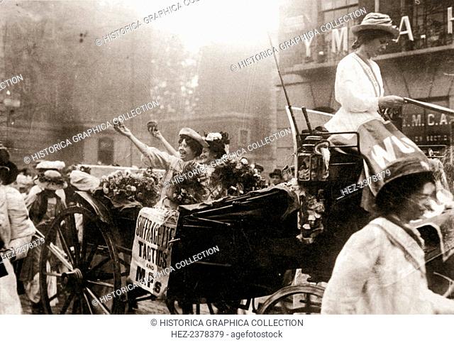 Two suffragettes celebrating their release from Holloway Prison, London, on 22 August 1908. Mary Leigh (left) (1885-c1978) and Edith New (1877-?) were both...