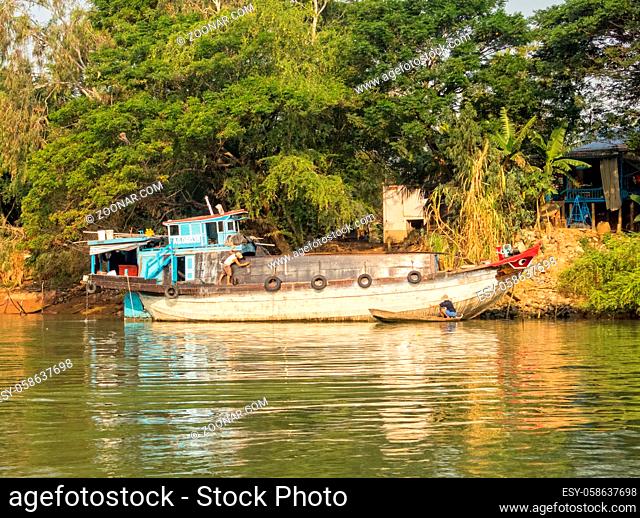 A traditional Vietnamese river boat under repair - Chau Doc, Vietnam
