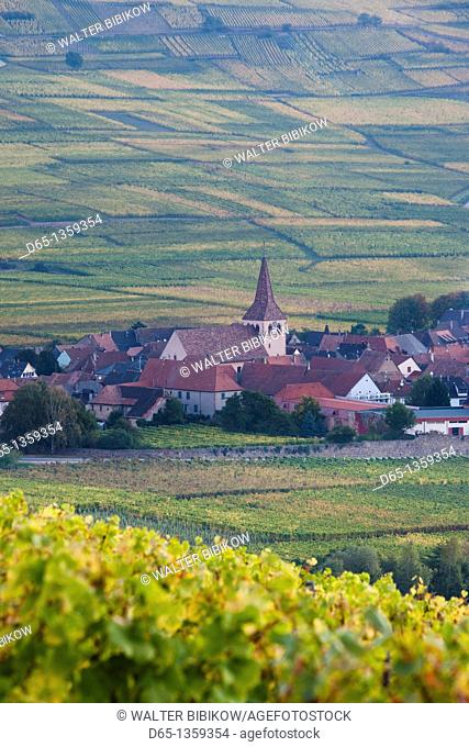 France, Haut-Rhin, Alsace Region, Alasatian Wine Route, Kaysersberg, town view, dawn, autumn