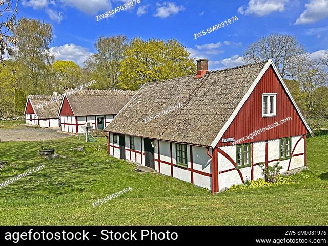 Typical old halftimbered farmhouse in Sankt Olof, Scania, Sweden