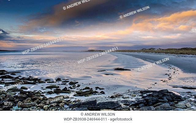 Sunset on a beach in North Uist, Outer Hebrides, Scotland