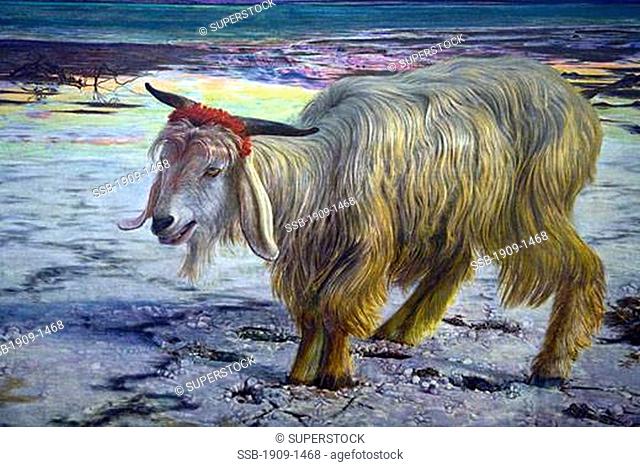 Scapegoat by William Holman Hunt 1854-1855 in the interior of the Lady Lever Gallery in Port Sunlight Model Village Wirral Peninsula Merseyside England UK...