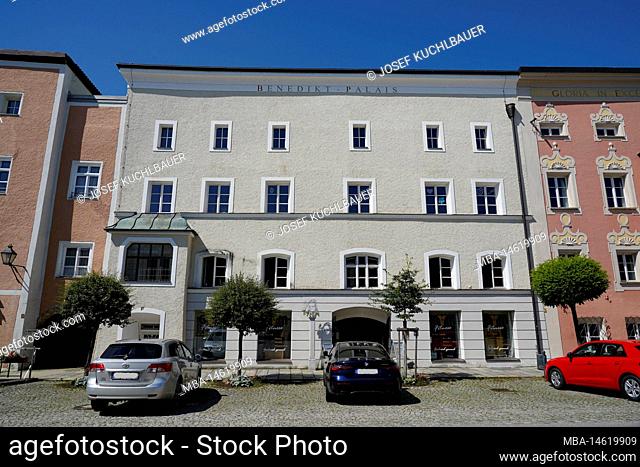 Germany, Bavaria, Upper Bavaria, Traunstein County, Tittmoning, town square, three-story residential building, Benedikt Palais