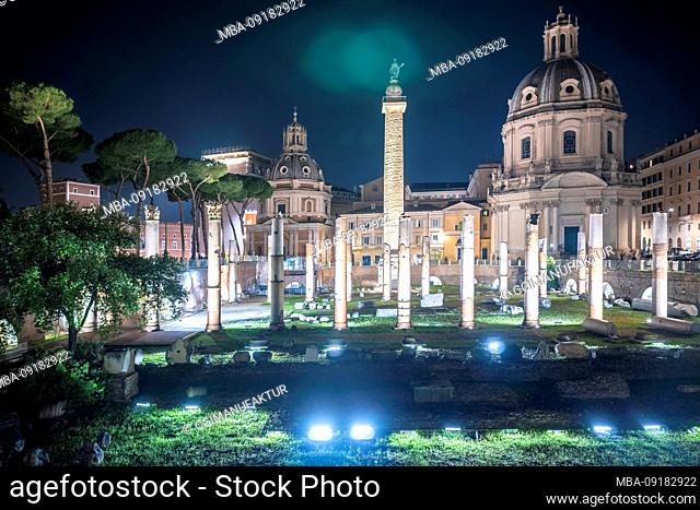 Roman Forum at night, Rome, Lazio, Italy