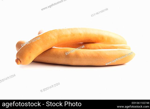 Smoked frankfurter sausages isolated on white background