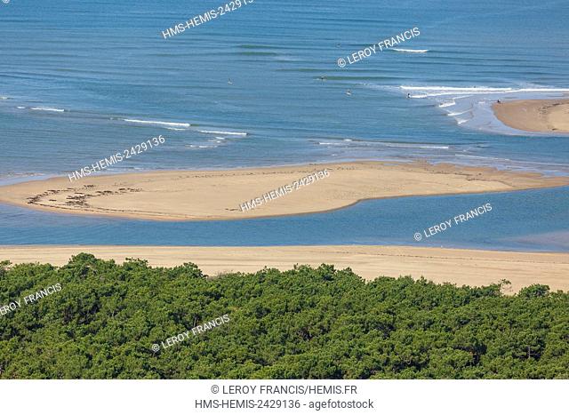 France, Vendee, Talmont Saint Hilaire, the Havre du Payre and the Veillon beach (aerial view)