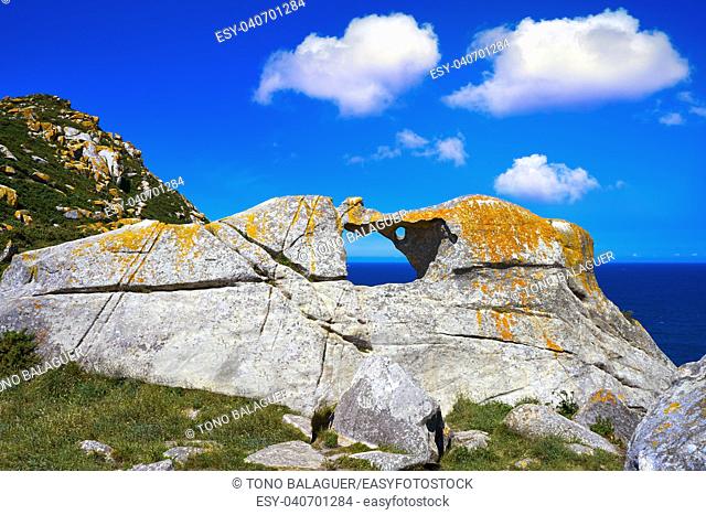 Pedra da Campa stone hole in Islas Cies islands at Vigo Spain