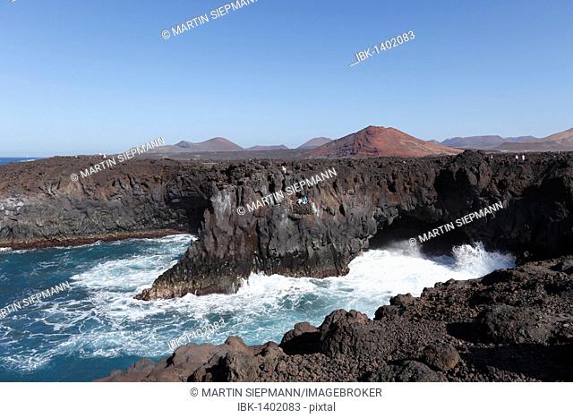 Los Hervideros, surf against the cliffs, Lanzarote, Canary Islands, Spain, Europe