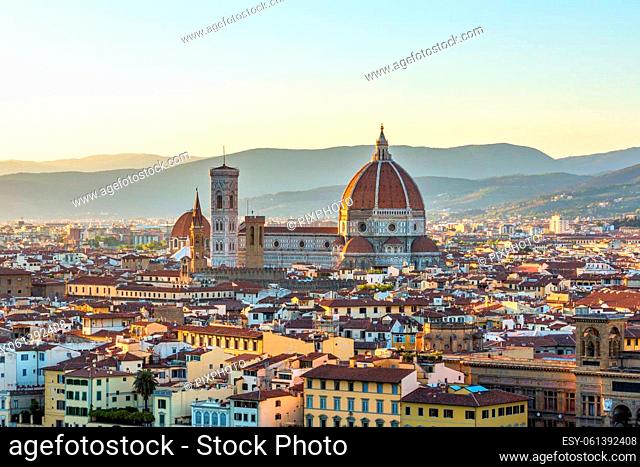 View of Florence at sunset with Cattedrale di Santa Maria del Fiore