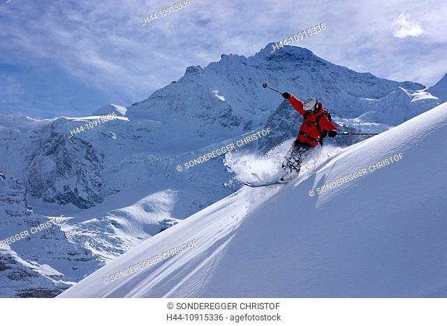 Mountain, mountains, snow, tourism, holidays, winter, snow, canton Bern, Bernese Oberland, Switzerland, Europe, Jungfrau, Alps, ski, skiing, Carving