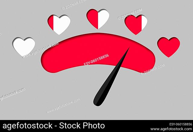 Love gauge concept with red hearts, 3D rendering