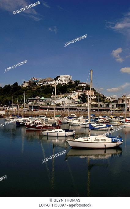 England, Devon, Torquay, Sailing boats moored at Torquay harbour in Devon