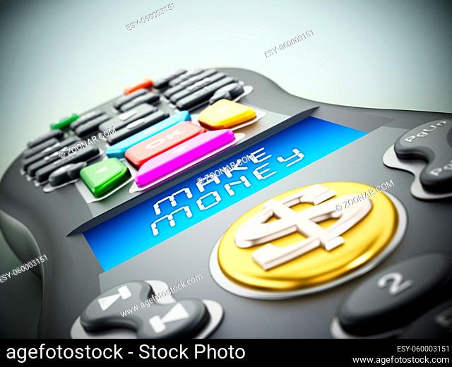 Make money text on remote controller LCD panel. 3D illustration