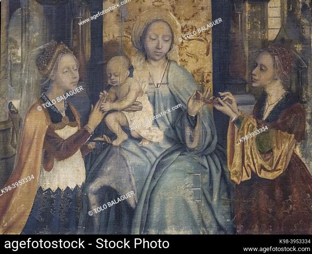 Quinten Massys, The Virgin and Child with Saints Catherine and Barbara, 1515, Glue on linen