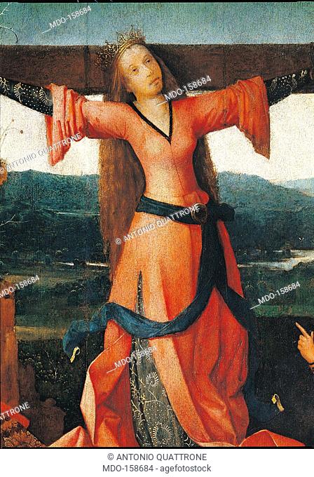Triptych of the Crucified Martyr (Triptych of St Julia), by Joren Anthoniszoon Van Aeken known as Bosch Hieronymus, 1500 - 1504, 16th Century, oil on panel