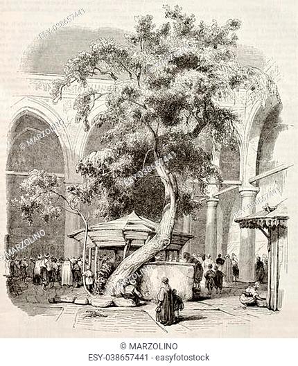 Mosque of Kesmas-el-Baradeyeh courtyard, Cairo. Created by Girardet, published on Magasin Pittoresque, Paris, 1845