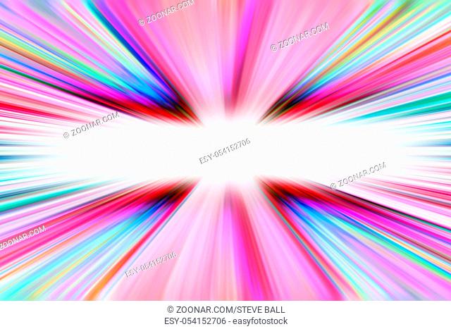 Colourful pink starburst light trails with a white copy space centre