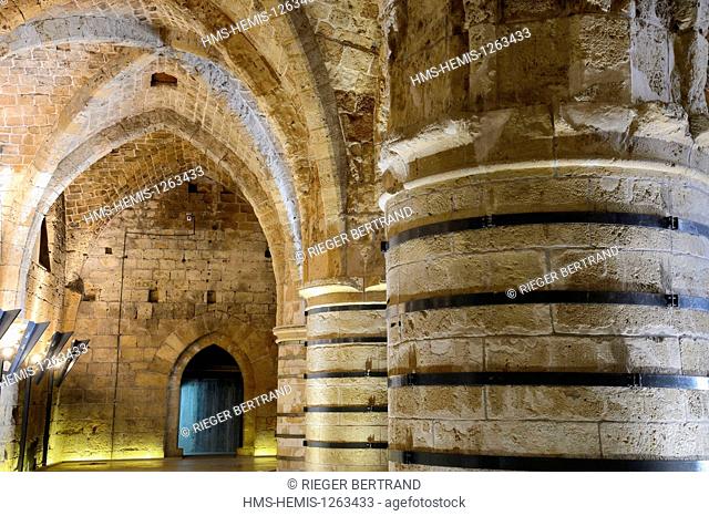Israel, North district, Galilee, Acre (Akko), old town, listed as World Heritage by UNESCO, the Hospitaller fortress, the hall of columns also called the...